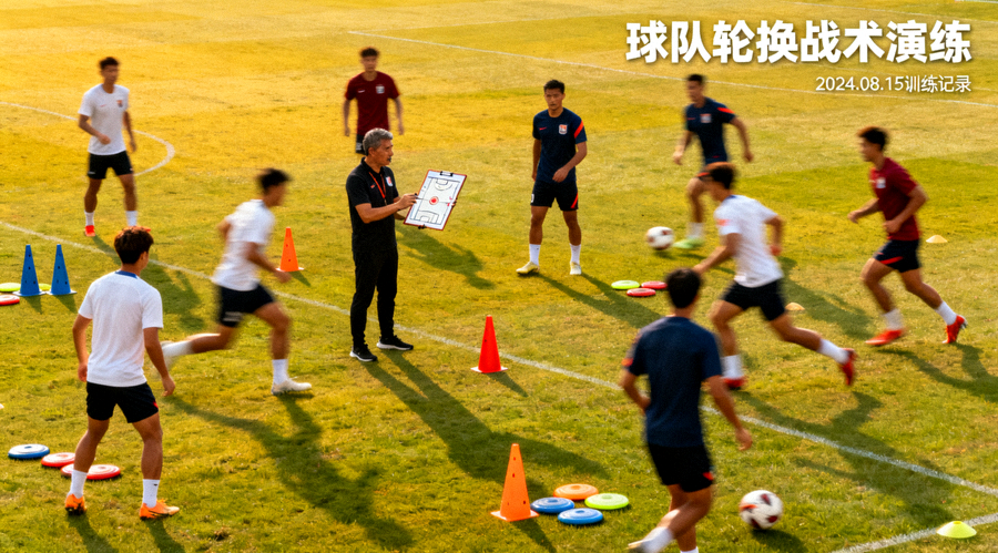 球队在训练场进行战术演练的场景，用于球队轮换动态报道
